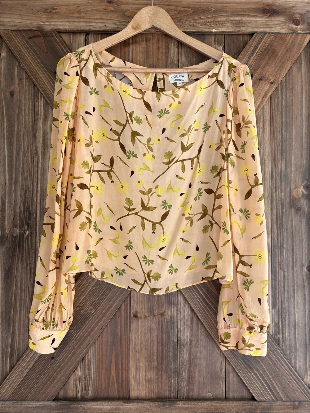 Anthropologie GUAPA Miele Sheer Tropical Flowy Floral Blouse. Size Medium